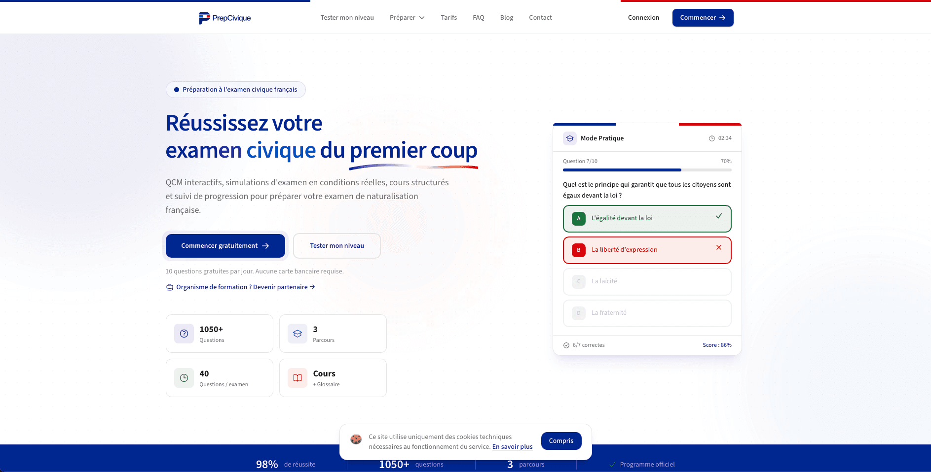 PrepCivique. Développement d'une plateforme EdTech avec 98% de taux de réussite